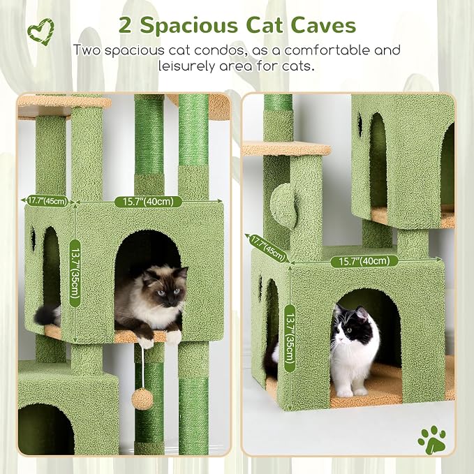 Globlazer Heavy Duty Cactus Cat Trees for Big Cats Maine Coon, F61, Green | Cat Tower for Indoor Large Adult Cats with Scratching Post, Extra Large Top Perch, Cat Condos, 61inch - Image 3