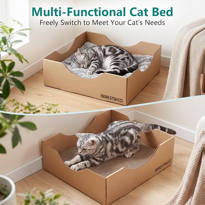 Cardboard Cat House with Replaceable Scratcher & Waterproof Cushion, 2-in-1 Cat Lounge Bed & Scratch Box, Eco-Friendly Cat Furniture Cube Cat Bed for Indoor Cats 13.8" - Image 3