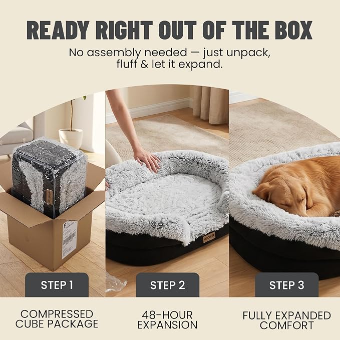Miorun Fluffy Orthopedic Dog Beds Large Sized Dog, 36" Bolster Sofa Bed | Soft plush faux fur,lowered entry,washable cover,waterproof liner,claming dog couch for x-large dogs,supportive bolster - Image 8