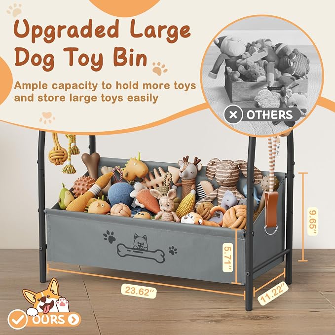 Lomivra Large Dog Toy Basket (23.6"x11.2"x9.7"), Dogs Toy Bin with Storage Organizer, Trapezoid Toy Box for Dog Stuff Accessories, Pet Toy Storage Holder Chest for Cat Dogs Essential Supplies - Image 2