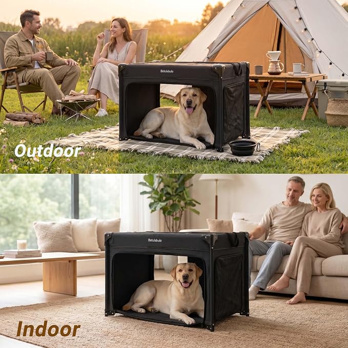 36 Inch Collapsible Travel Dog Crate, 4 Doors & Soft Pet Mat | Portable Dog Travel Crate for Medium Dogs,Large Storage Bag & Breathable Mesh,Soft Sided Dog Crate for Indoor & Outdoor Black - Image 9