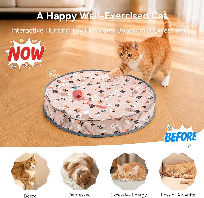 Cheerble Interactive Cat Toys 2 in 1, Automatic Moving Cat Ball with Tail & 7 Holes Play Mat, Hide and Seek Mouse Catching Game for Indoor Cats, Motion Activated Rechargeable Chirping Kitten Toys - Image 4