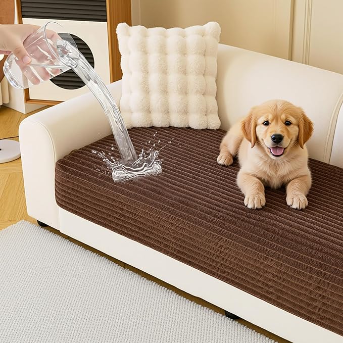 MYSKY HOME 100% Waterproof Couch Cover, Couch Covers for Dogs Washable, Non Slip Couch Covers for 2 Cushion Sofa Pet Friendly, Sofa Covers Slipcovers Furniture Protector Dog Bed Cover, Brown, 35"x63" by MYSKYHOME
