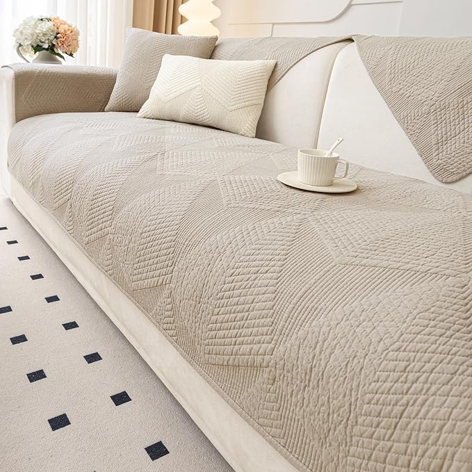 vctops Cotton Quilted Couch Covers for Sectional Sofa (Khaki,36"x36") | Geometric Washable Non Slip Sofa Slipcover for Dogs, Children, Pets Furniture Protector Cover - Image 7