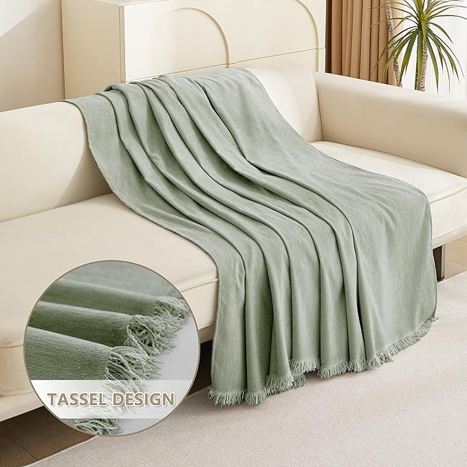 MYSKY HOME Chenille Sofa Slipcovers Sage Green Sofa Covers with Tassel Edge L Shaped Sectional Couch Covers for 3 Cushion Couch, Washable Thick Durable Furniture Protector for Dogs Kids 91"x 134" - Image 3