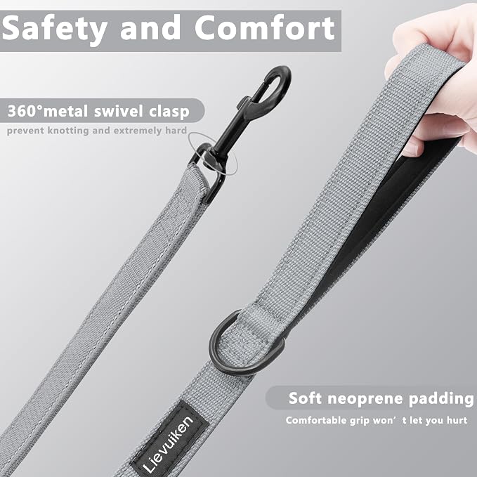 Dog Leash 5ft Long,Double Handle Dog Leash for Control Training | Heavy Duty Dog Leads with Traffic Padded Handles, Reflective Leashes for Small Medium Large Dogs(5ft, Grey) - Image 3