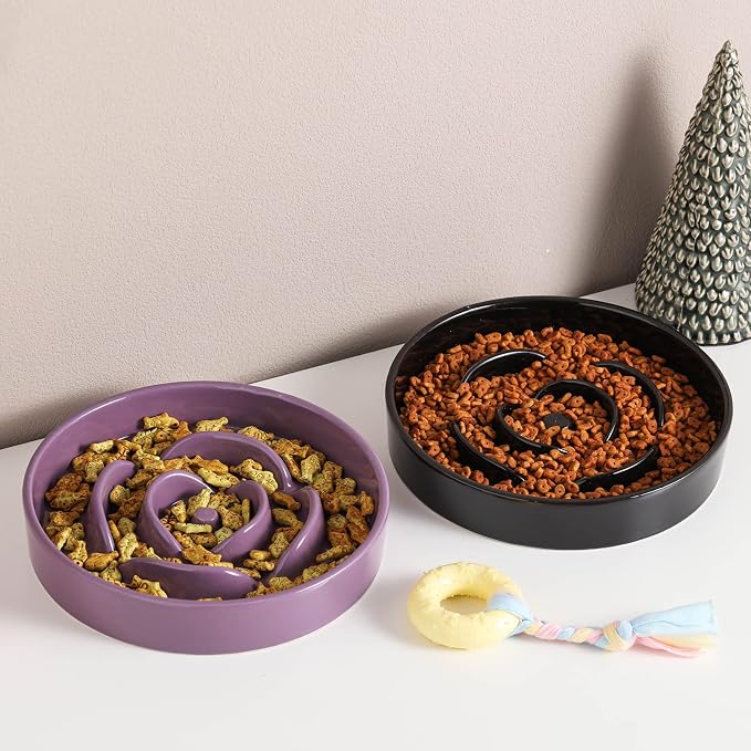 8.66 in Black Ceramic Dog Bowl Slow Feeder for Medium and Large Breed Dogs, Anti-Choking and Slowing Down Eating Time, Heavy Weighted Non-Slip Base - Image 6