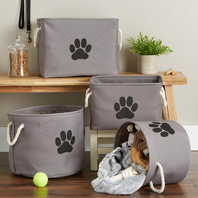 Bone Dry Pet Storage Collection Collapsible Bin, Medium Round, Gray - Image 5