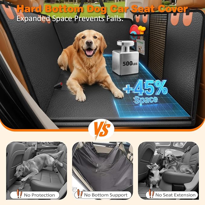 URPOWER PU Leather Hard Bottom Dog Seat Cover for Extended Cab Trucks | 500 lbs Support, 45% More Space, Waterproof, Scratch Resistant, Non-Slip, Mesh Window, Easy Care, Dog Seat Belt Included - Image 2