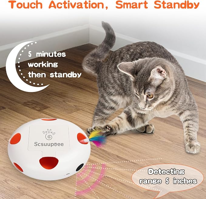 Cat Toys, Rechargeable Interactive Cat Toy, Smart Sensor Pop-Up Feather Toy with 7 Holes, USB Powered Automatic Kitten Toy for Indoor Cats, White | Smart Sensor Pop-Up Feather Toy with 7 Holes USB Powered Automatic Kitten Toy for Indoor Cats - Image 5
