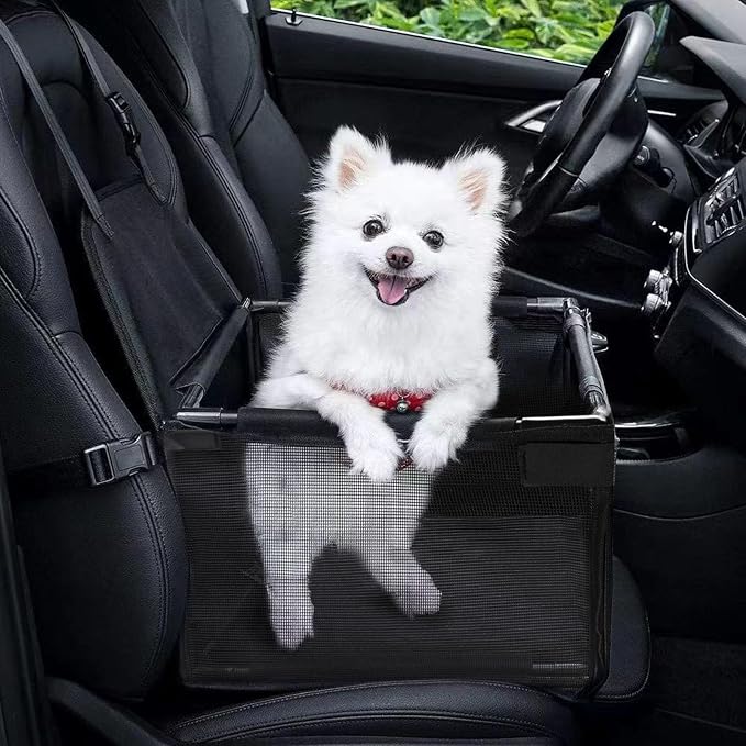 GENORTH Small Dog Car Seats for Small Dogs,Portable Puppy/Pet Car Booster Seat with Clip-On Leash and Mesh Window for Small Pet Up to 11 lbs by GENORTH