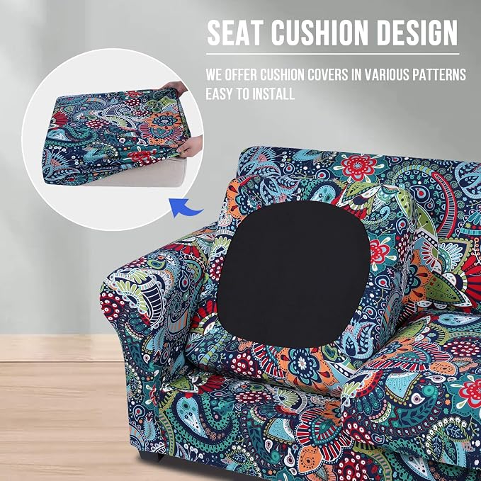hyha Stretch Couch Cover, Sofa Covers for 2 Separate Cushion Couch Washable | Loveseat Cover, Floral Pattern, Printed, 3 Pieces, 2 Seater Furniture Protector with Elastic Bottom for Dogs, Pet Friendly - Image 2