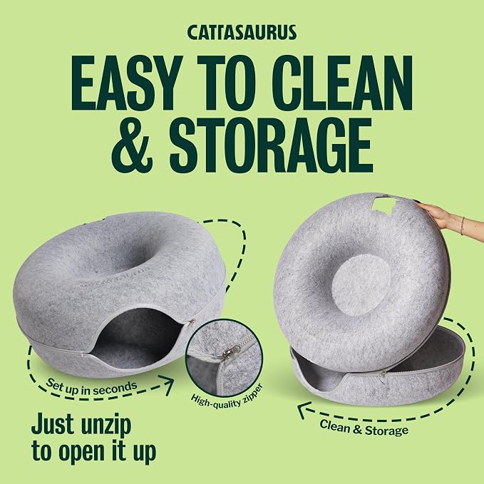 Peekaboo Cat Cave Donut for Multiple & Large Cats up to 30-45 lbs, 3-in-1 Self Warming Cat Bed, Tunnel & Scratcher for Indoor Cats, Washable & Detachable Small Dog Bed (Light Gray, Large) - Image 7