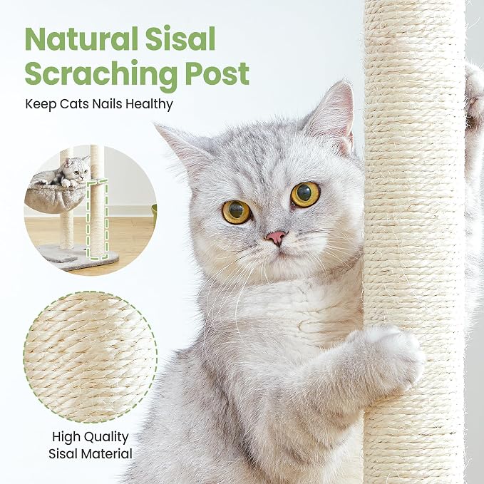 Small Cat Tree Tower with Lots of Scratching Posts - 42 Inch Medium Compact Cats Scratch House with Hammock Perch for Multi Level 2 Kitty - Indoor Corner Cat Bed Condo Climbing Gym Towers Furniture - Image 3