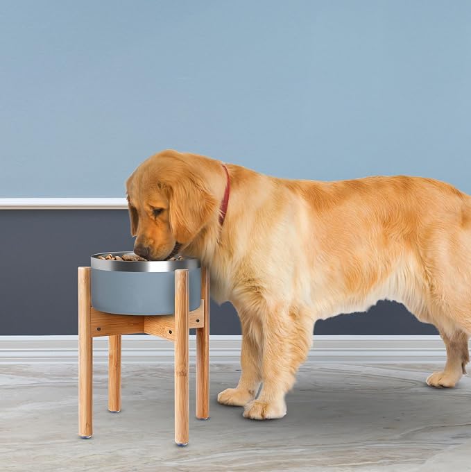 Dog Bowl Stand for Large Dogs - Adjustable, Easy Fold-Down | Use to Elevate Raise Dog Food, Water and Slow Feeder Bowls, Lock-Bolts and Tool Added, Foot-Padded, Bamboo Stand Only - Image 5
