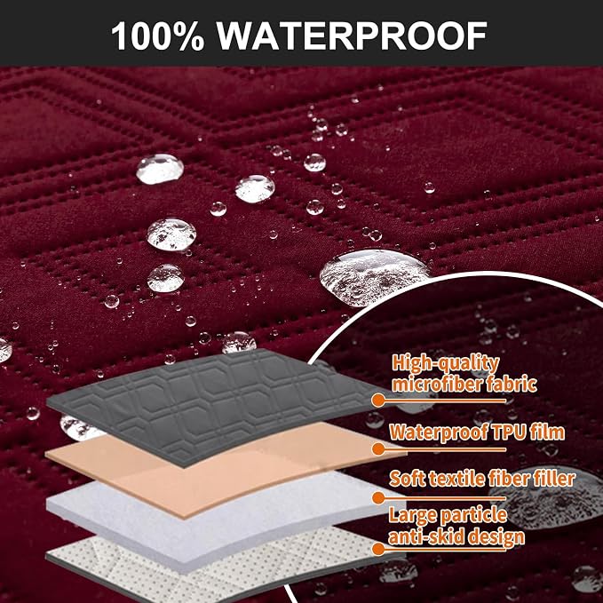 Genina Waterproof Reclining Couch Cover for 3 Seater Non-Slip, Washable Sofa Covers for 3 Cushion, Furniture Protector for Dogs Pets Kids (Wine Red, Recliner) - Image 6