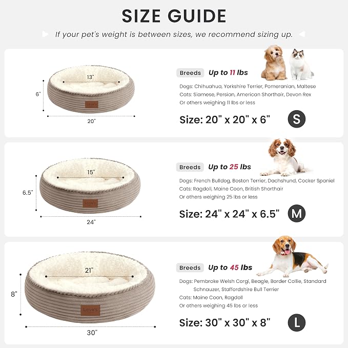 Love's cabin Round Donut Cat and Dog Cushion Bed, 20in Pet Bed for Cats or Small Dogs, Anti-Slip & Water-Resistant Bottom, Super Soft Durable Fabric Pet beds, Washable Luxury Bed Khaki - Image 4