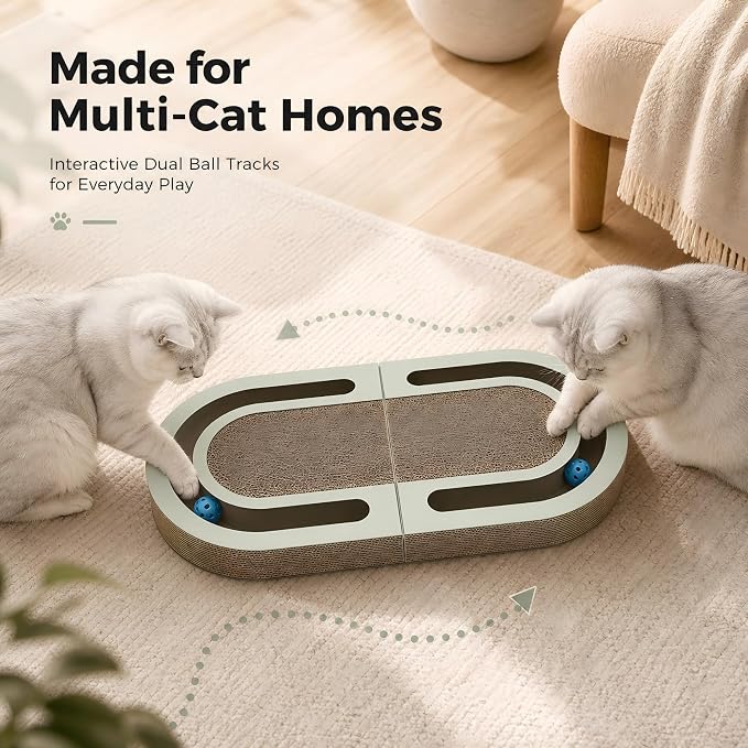 Interactive Cat Scratcher Lounge for Indoor Cats, 26" Large Foldable Cat Scratcher with Ball Track, Double-Sided Corrugated Cat Scratch Pad Bed for Scratching, Playing, Lounging & Relaxing - Image 5
