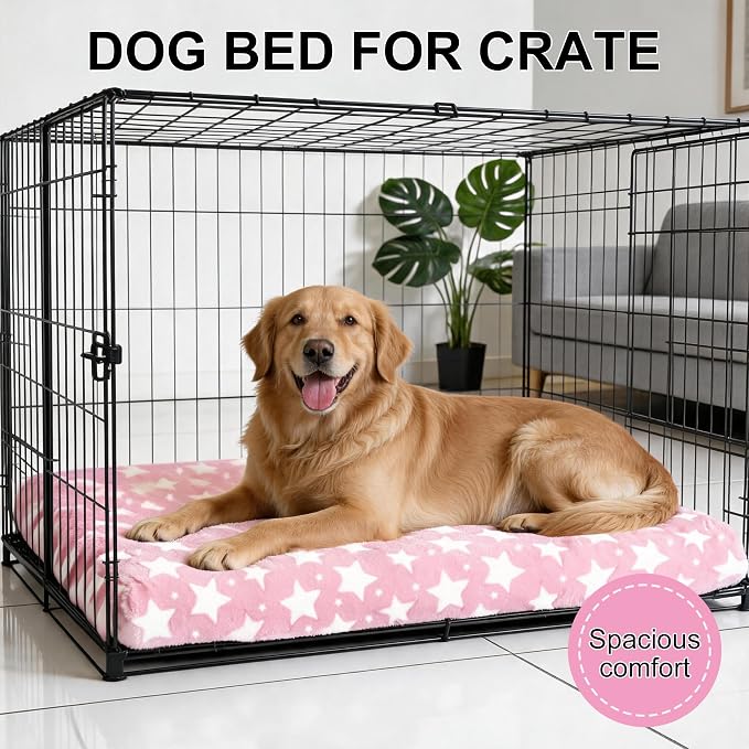 Orthopedic Dog Bed for Large Dogs, Washable Dog Mat with Removable Zippered Cover, Non-Slip Bottom, Comfort Crate Bed (Big&Little Stars Pink, L(35"*23"*3.1")) - Image 7
