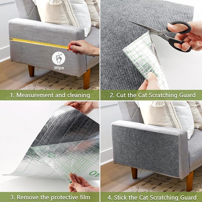 Cat Scratch Furniture Protector for Couch, Wall & Door Guard, Trimmable Self-Adhesive Scratch Pad, DIY Climbing Mat, Deterrent, Scratching Post Replacement (78.7''x15.8'', Light Gray) - Image 5