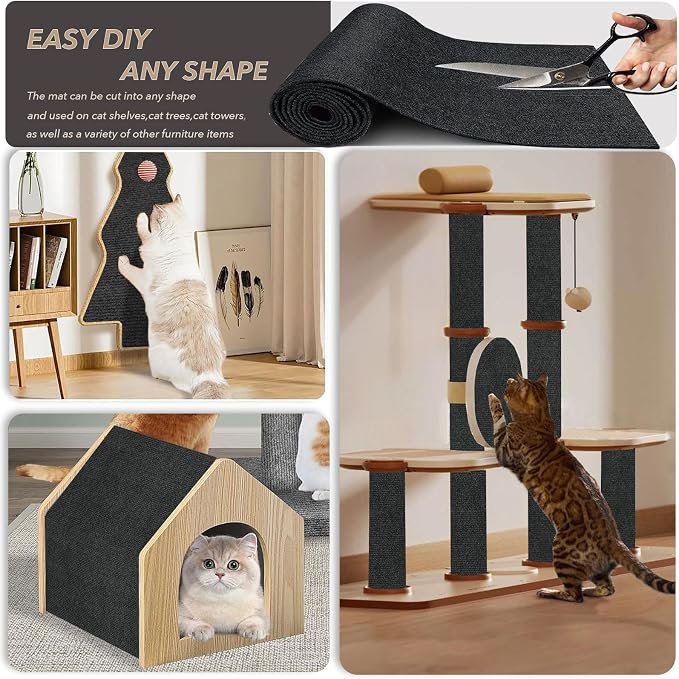 78.7"X15.8" Cat Scratching Mat, Self-Adhesive Cats Carpet, DIY Scratch Furniture Protector for Couch, Sofa, Wall & Doors, Durable Cat Scratch Guards Couch Cats Scratcher from Claw (Black) - Image 2