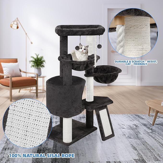 Xin Three Layer Cat Tree with Cat Condo and Two Hammocks,Darkgray … - Image 4