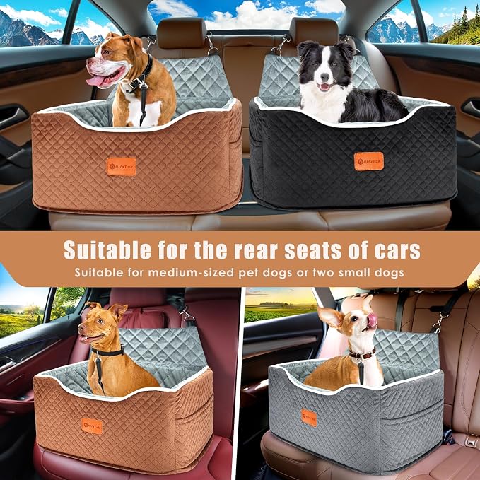 AlfaTok Memory Foam Booster Dog Car Seat for Medium Dogs Under 45 LBS, Elevated Pet Car Seat with Detachable Washable Cover, Anti-Slip Sturdy Dog Booster Seat with Seat Belt for Back Seat Travel - Image 4