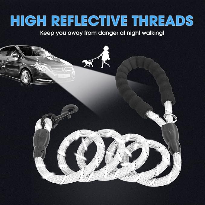 2/4/5/6 FT Dog Leash with Comfortable Padded Handle and Highly Reflective Threads for Small Medium and Large Dogs (6FT-1/2'', Silver) - Image 4