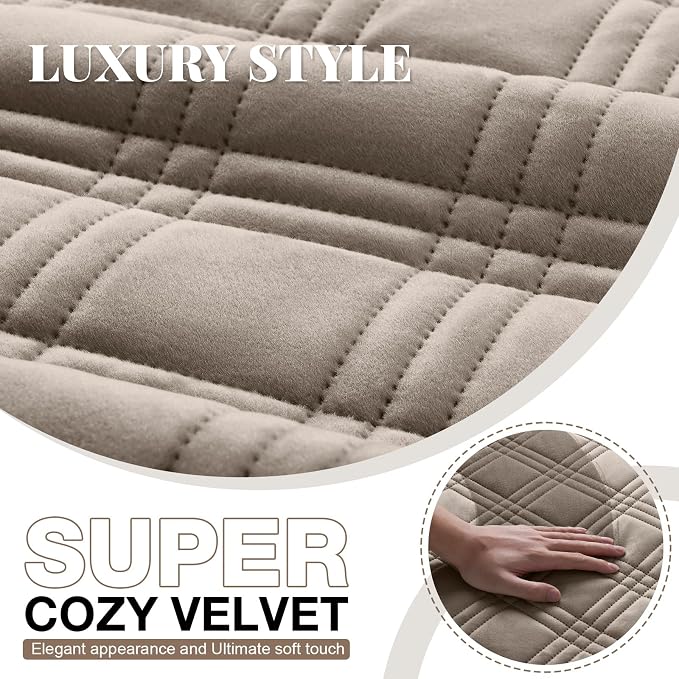TAOCOCO 100% Waterproof Recliner Chair Cover, Recliner Covers for Recliner Chair with Pocket, Non Slip Reclining Chair Cover Furniture Protector for Kids, Pets(30'', Light Taupe-Velvet) - Image 2
