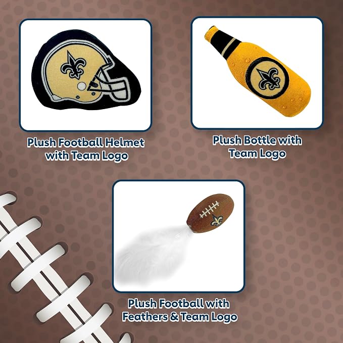 BEST PLUSH CAT TOY: NFL NEW ORLEANS SAINTS Complete Set of 3 piece Cat Toys filled with Fresh Catnip. Includes: 1 Helmet Cat Toy, 1 Football Cat Toy with Feathers & 1 Beer Bottle. Beautiful Team LOGOS - Image 5