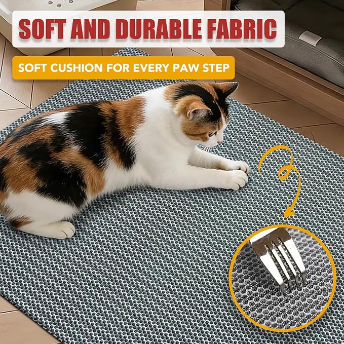 Cat Litter Mat, 17 x 23 in – Non-Slip, Cut-to-Fit | Soft honeycomb surface traps litter; non-slip backing grips smooth floors; trims to fit boxes, crates, and feeding areas - Image 5