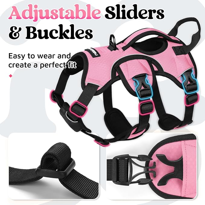 rabbitgoo Escape Proof Dog Harness for Small, No Pull with Lift Handle | No Escape, Full Soft Padded, Reflective Adjustable Vest, Leash Clip for Walking Hiking Training, Pink, Small - Image 6