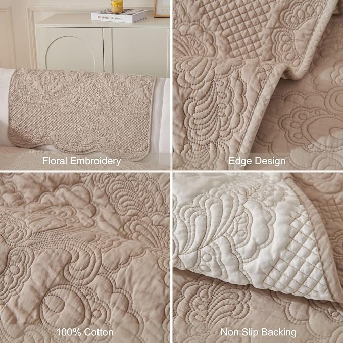 vctops Boho Cotton Quilted Couch Cover Soft Embroidered Sofa Cover Non-Slip Dog Bed Cover Scalloped Sofa Slipcover Washable Furniture Protector Cover (Khaki,36"x63") - Image 7
