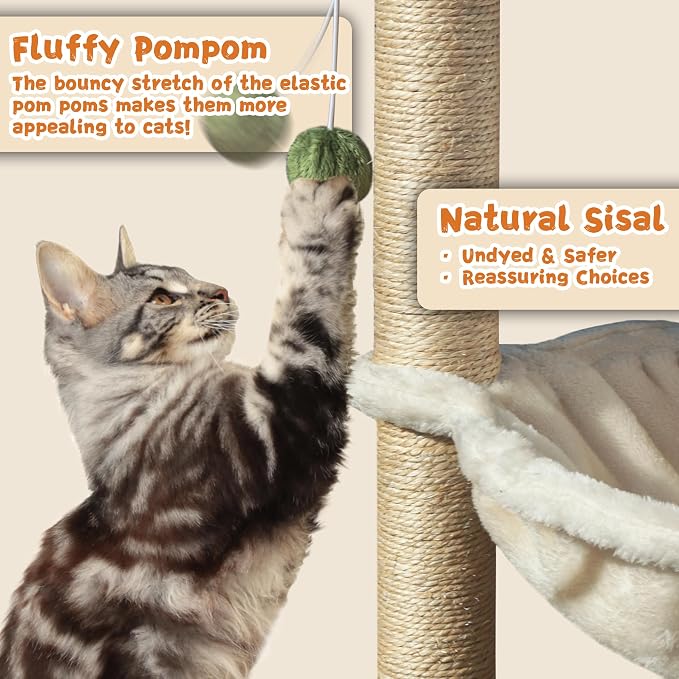 Fantasreen Cat Tree 28'' with Hammock & Interactive Toy for Indoor Cats - Image 4