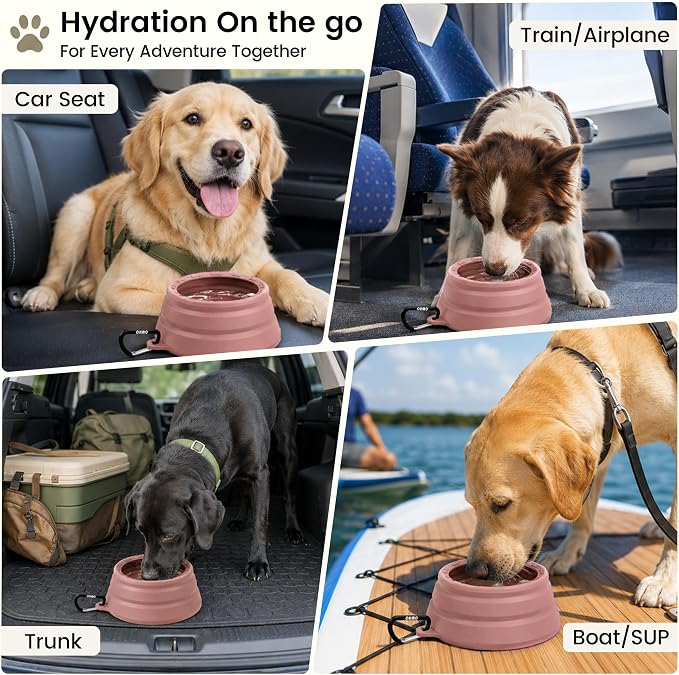 OHMO Spill Proof Collapsible Dog Bowl, 24oz Portable Dog Water Bowl | Low Center Gravity Stability, Tapered Splash Control, Foldable Cat Bowl, Dishwasher Safe, Dog Travel Essential, Coral - Image 3