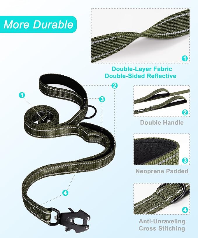 GEIT 2 Padded Handles Heavy Duty Dog Leash for Small Medium and Large Dogs | 4/5/6FT Reflective Dog Leashes with Aluminum Quick Release/Locking Tactical Frog Clip,Comfortable Traffic Handle - Image 5