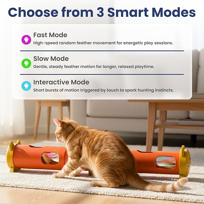 PAWSPIK Electric Feather Teaser Tube Cat Toy, Interactive Automatic Cat Toy | Smart Random Feather Play, Long Battery Life, Pet-Safe Materials, Indoor, Large - Image 3