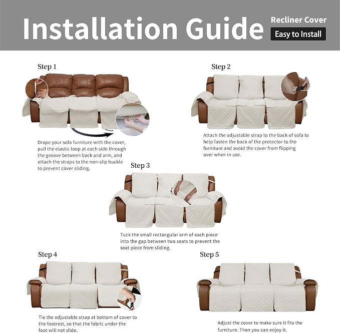 Easy-Going Reversible Couch Cover for 3 Seat Oversized Recliner, Ivory | Sofa Slipcover For Dogs, Sofa Cover For Oversized Recliner, Furniture Protector Mat, Pet Friendly - Image 7