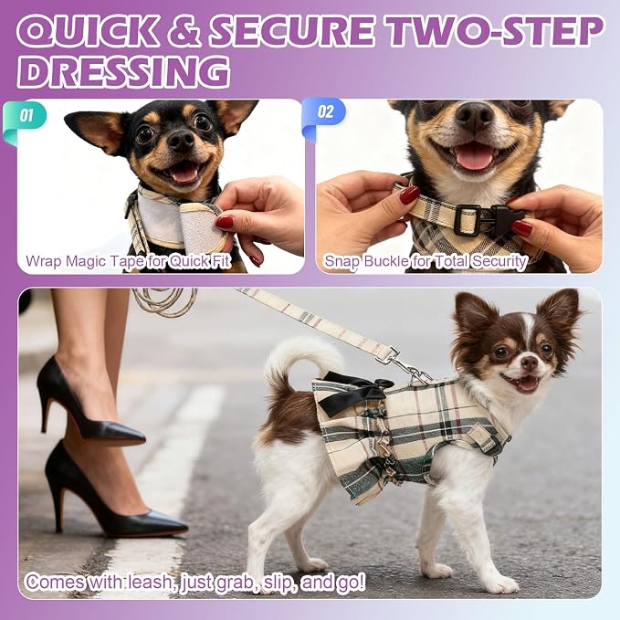 EXPAWLORER Dog Harness Small Medium Sized Dogs, No Choke No Pull Mesh Vest | Daisy Dog Dress Bowknot Harness and Leash Set, Soft Cute Princess Puppy Outfits Clothes Costume for Girls Party Cats Purple S - Image 7