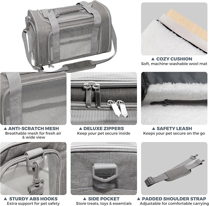 Soft-Sided Cat Carrier 20x13x13 in Expandable Travel Pet Bag 22LBS | For Cats and Small Dogs with Anti-Scratch Mesh Washable Mat Collapsible Escape-Proof Airline Approved with Shoulder Strap - Image 4