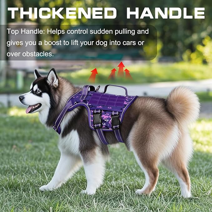 Dog Harness for Large Dogs, No Pull Tactical Vest with Front Clips | Easy Contrl Handle, Breathable Soft Padded, Adjustable, Reflective, Heavy Duty, Easy Take On & Off, Purple Camo X-Large - Image 3