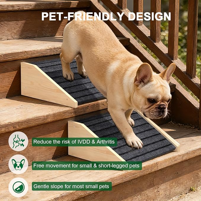 2 Pack Dog Ramp for Stairs, Upgraded Widened Non-Slip Dog Stairs for Small Medium Dogs, Wooden Pet Steps for Staircase, Steps and Stairs Assist for Injured & Aged Pets - Image 5