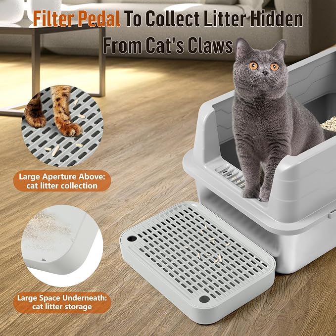 Cat Litter Box Step with Filter Function, Non-Slip Cat Step, Light Grey | Double Layer Litter Box Ramp for Kitten & Elderly Cats, Litter Catcher for Automatic Cat Litter Box, Easy to Clean - Image 3