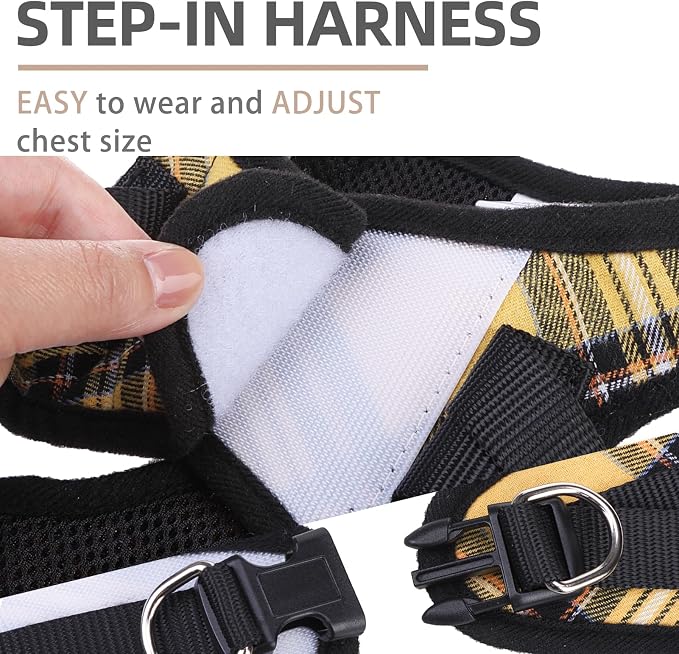 PUPTECK Dog Harness, Collar and Leash Set No Pull for Small Medium Sized | Plaid Puppy Step-in Escape Proof Reflective No Choke Pet Cat Adjustable Walking Vest - Image 3