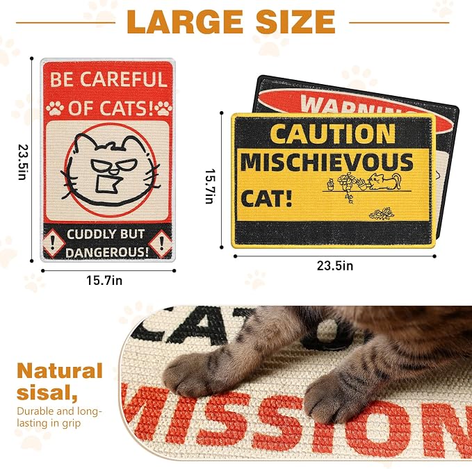 Sisal Cat Scratcher Post Mat (Use on Wall, Couch and Carpet), Durable and Shedding-Resistant Cat Scratching Surface - 21.7x13 inch with Hoop and Loop Adhesives, Twist Pins（red） - Image 5