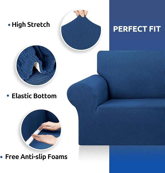 KEKUOU Stretch Chair Sofa Slipcover, Single Couch Cover,Classic Blue | 1-Piece Washable Sofa Cover,Pet Friendly (31"-55") Furniture Protector Soft Jacquard Elastic Bottom for Dogs & Kids - Image 4