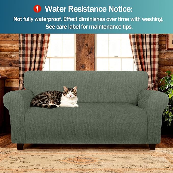 Waterproof Stretch Spandex Loveseat Couch Cover - Non-Slip Soft Sofa Slipcover with Elastic Bottom, Washable Leakproof Furniture Protector for Kids, Pets, Dogs & Cats (Loveseat, Green) - Image 2