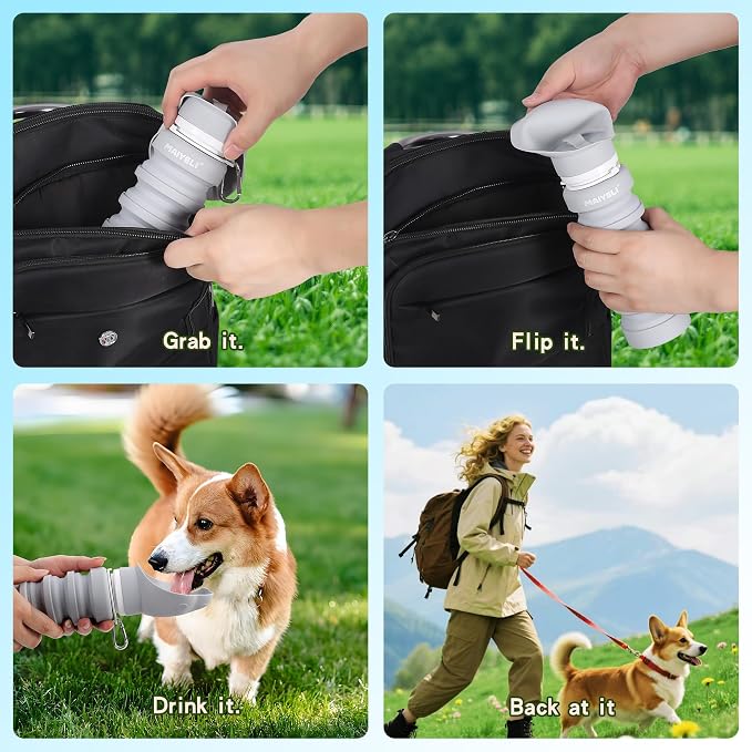Collapsible & Portable Dog Water Bottle with Dispenser for Walking, Travel, and Outdoor, 9oz-17oz Leak-Proof Silicone Water Bottle for Dogs on The Go (Green) | Leak-proof collapsible dog water bottle expands from 9oz to 17oz for easy hydration on walks... - Image 12