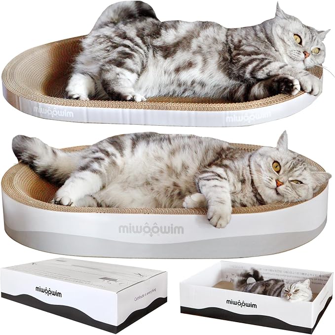 miwoowim 23.6" Extra Large Cat Scratcher Bed & Box Set, Oval Lounge Bowl | Includes 2 Oval Shape Beds & 1 Box with corrugated cardboard Scratch pad. Perfect for big cats and multi-cat households. - Image 7