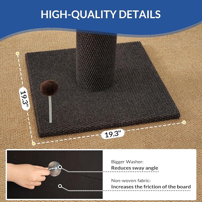 Cat Craft 41" Cat Scratching Post, Brown | Short Plush Fabric, Stable Wide Base, Replaceable Hanging Ball, Full Stretch Design - Image 5